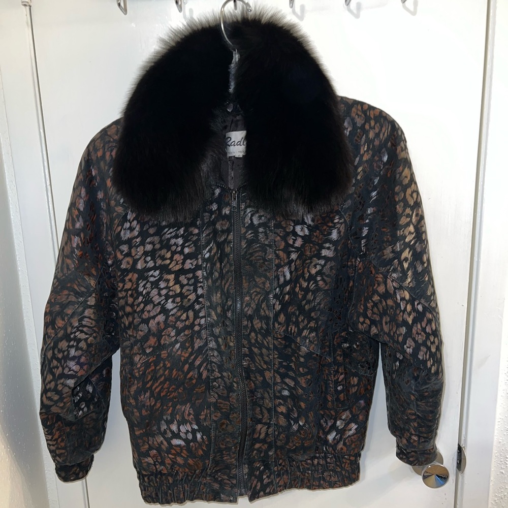 Radlee Real Fox Fur Suede Women’s Coat S Animal Print Vintage Like New